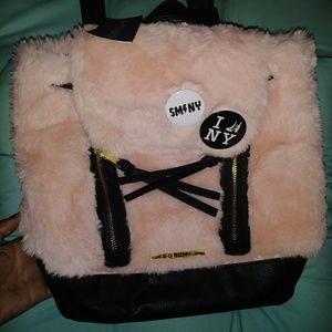 Steve Madden Large pink faux fur designer backpack